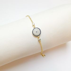 Bayan Gümüş Nazar Bileklik Gold Tek Taş Detaylı