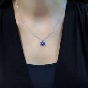 Ametist Taşlı Gümüş Lotus Çiçeği Kolye