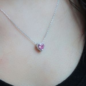 Gümüş Bayan Pembe Kalp Kolye