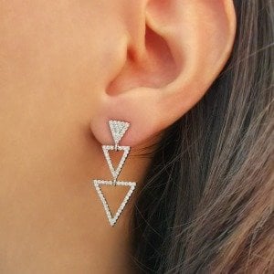 Üçgen Gümüş Küpe Sallantılı