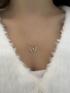 Gümüş Bayan Kelebek Kolye Gold