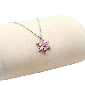 Choice Pembe Fancy Taşlı Gümüş Lotus Çiçeği Kolye