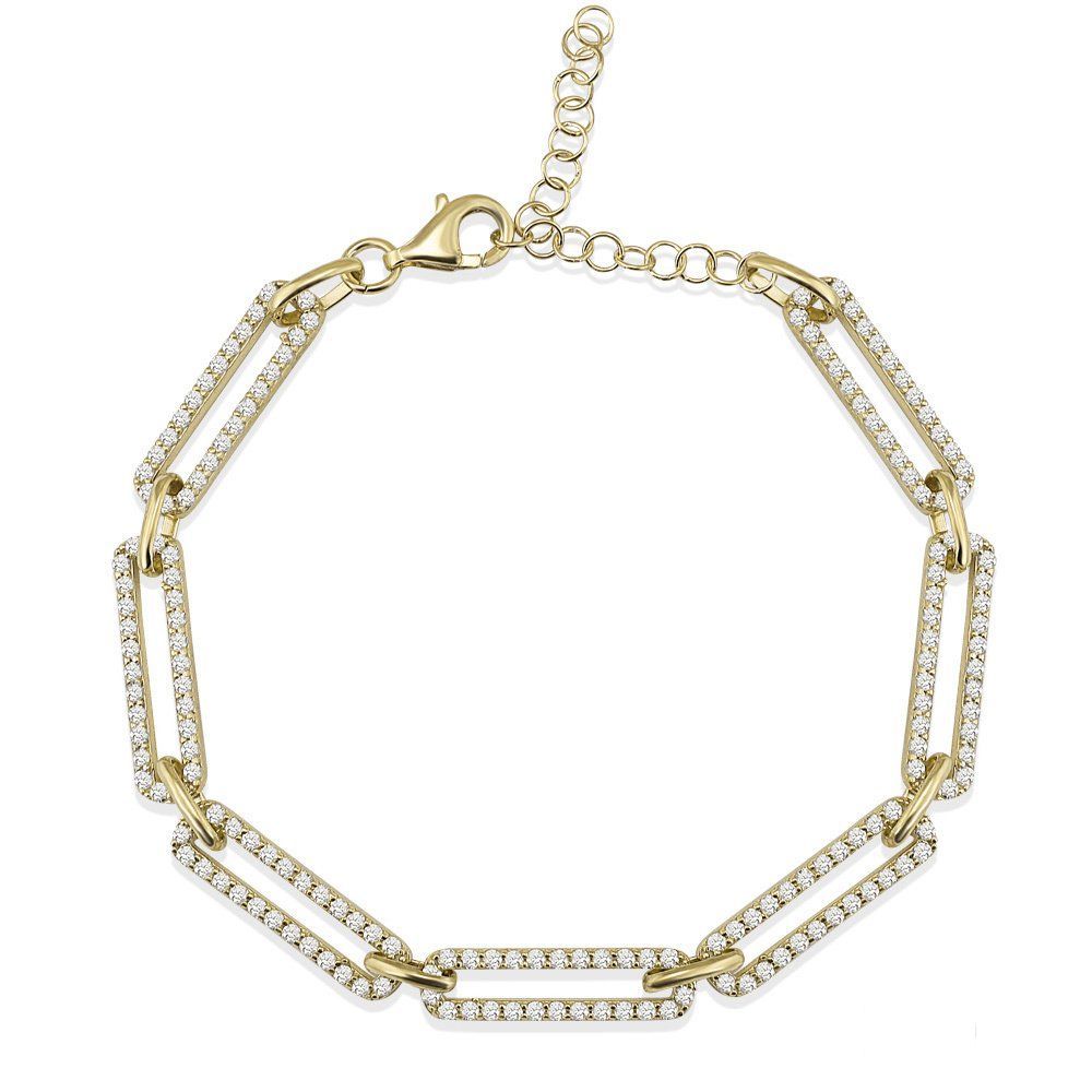 Bakla Gümüş Bileklik Zirkon Taşlı Gold