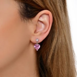 Choice Gümüş Pembe Kalp Taşlı Küpe