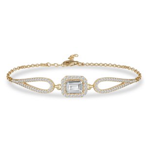 Baget Taşlı Gümüş Bileklik Prenses Kesim Gold
