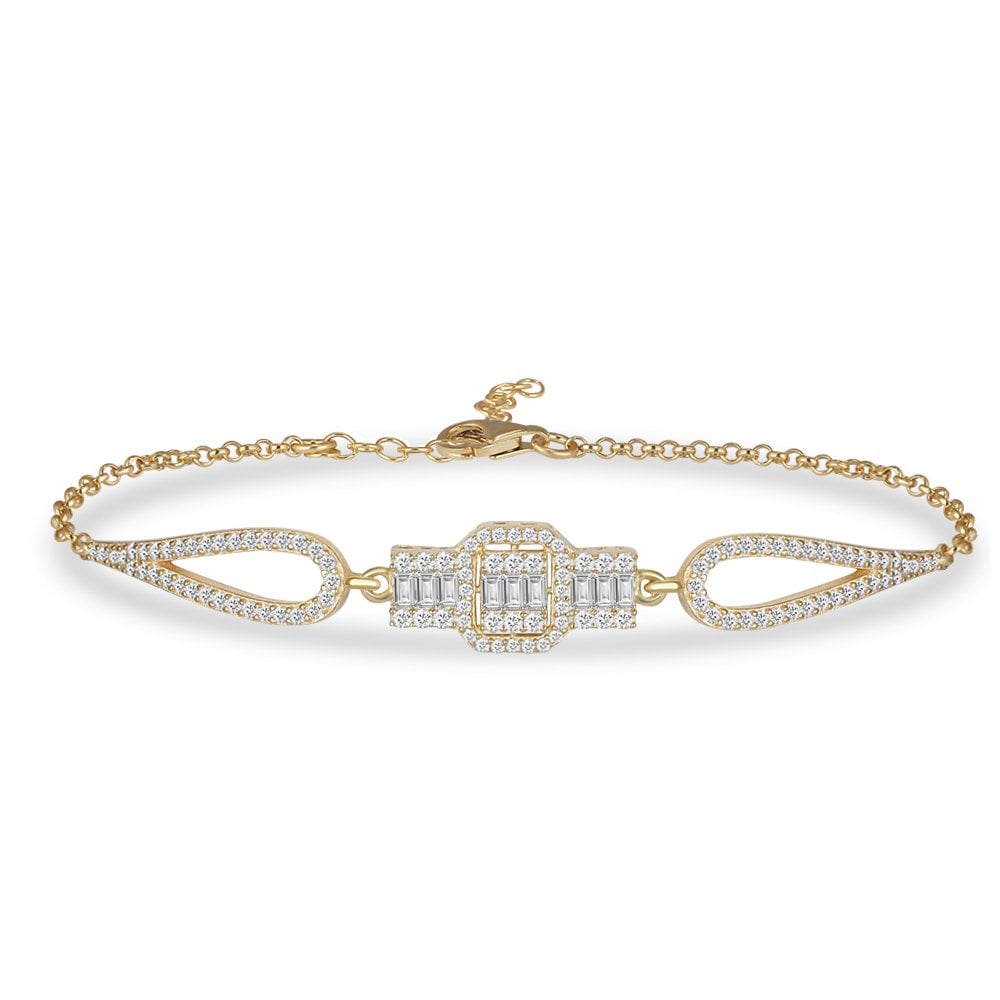 Baget Taşlı Gümüş Bileklik Kare Divan Gold