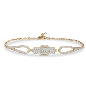 Baget Taşlı Gümüş Bileklik Kare Divan Gold