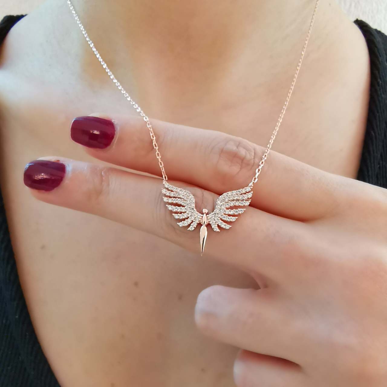 Huzur Meleği Bayan Gümüş Kolye Rose